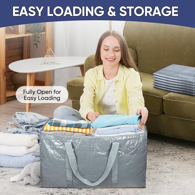 TICONN 8 Pack Extra Large Moving Bags Heavy Duty with Zippers & Carrying Handles, Durable Storage Bags Moving Boxes for Closet Organizers and Storage (8 Pack, Light Grey) - Image 7