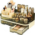 Makeup Organizer Countertop with Dual Drawers | Plastic, Vanity Bathroom Desk, 360° Rotating, Easy Clean, Cosmetic Skincare by Tidyladyo