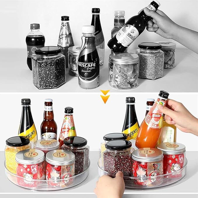 2-Pack 13Inch Lazy Susan Cabinet Organizer, Plastic Rotating Organizer Spice Rack Condiment Organizer for Pantry, Countertop, Cupboard, Refrigerator-Clear - Image 4