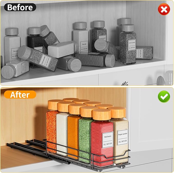RCHYFEED Pull Out Spice Rack Organizer, 1 Tier,4.5" Wx10.5 Dx2.5 H | Heavy Duty Slide Out for Inside Cabinet & Pantry, Kitchen Cabinet Seasoning Organizer,Vertical Spice Racks Storage Spices - Image 2