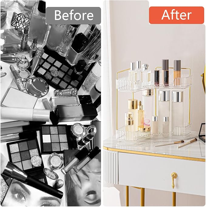 Corner Bathroom Counter Organizer Bathroom Countertop Shelf Makeup Organizer for Vanity Perfume Tray for Corner Storage (2 Tiers, White) - Image 5