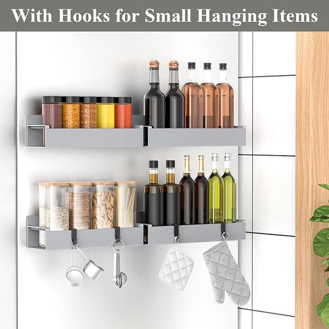 HuggieGems 4 Pack Magnetic Spice Rack Organizer for Refrigerator and Oven, Silver Fridge Organizers and Storage for Kitchen - Image 2