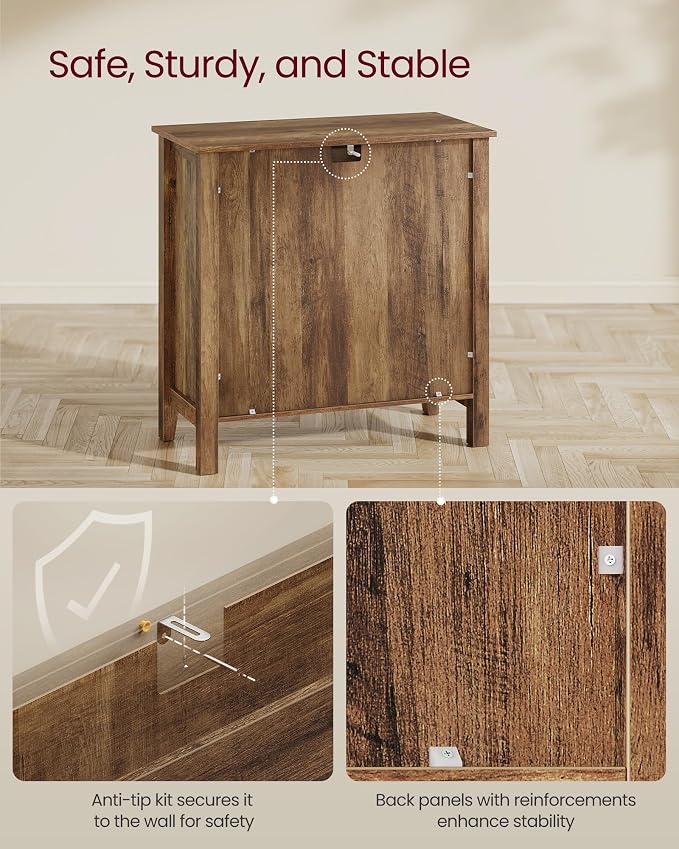 VASAGLE LIRY Collection - Buffet Cabinet, Coffee Bar Cabinet with a Drawer, Adjustable Shelf, Sideboard Storage with Cable Hole, Drawer Divider, Honey Brown UBBK341K01 - Image 6
