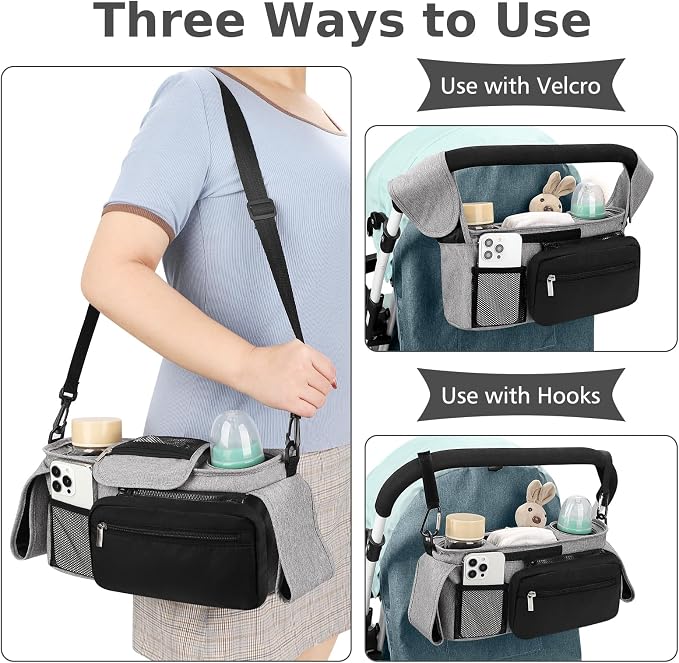 Accmor Universal Stroller Organizer with Insulated Cup Holder Detachable Phone Bag and Shoulder Strap,Stroller Bag Caddy Organizer for Uppababy, Baby Jogger, Britax Strollers - Image 5