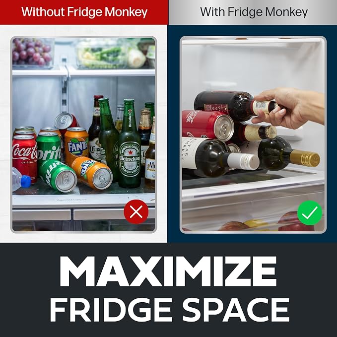 Cooks Innovations Drink Organizer for Fridge, 1 Pack Soda Can Refrigerator Organizers and Storage, Beer-Wine-Water Bottle Holder, Fridge Monkey - Durable Non-Slip & Roll - Image 6