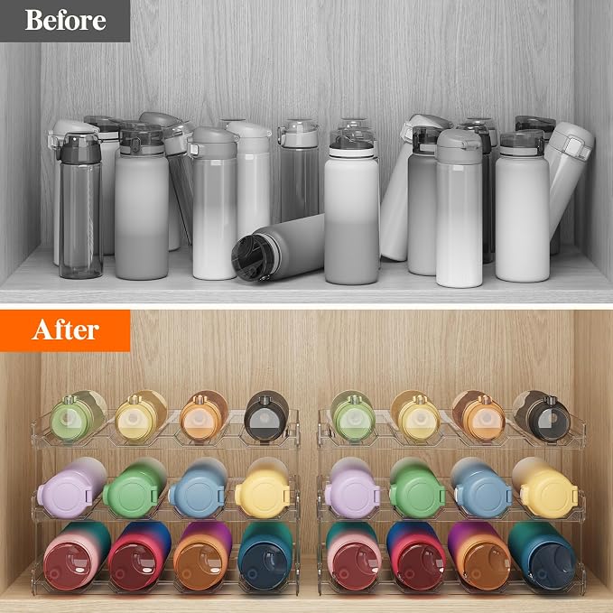 Lifewit Stackable Water Bottle Organizer for Cabinet, Plastic Bottle Holder Fits Bottles/Tumblers up to 3.8" Diameter for Pantry/Countertop, 3 Tier Holds 12 Bottles 41 x 20 x 24 cm/16" x 8" x 9.5" - Image 2