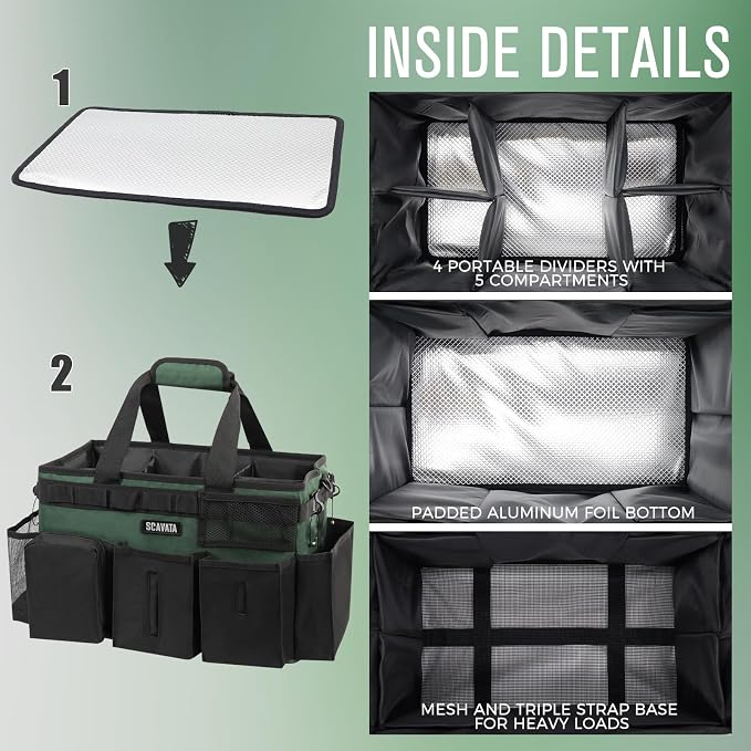 SCAVATA Wearable Cleaning Caddy Bag, Cleaning Caddy Supplies Organizer with Handle & Shoulder Straps for Housekeepers, Under Sink & Car Cleaning Tool Organizers with 4 Foldable Divider (TreeGreen) - Image 4