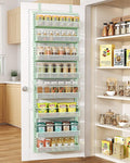 SNTD 8 Tiers Over the Door Organizer, 17" W x 6" D x 69" H, Green | Pantry Door Organizers and Storage, Height Adjustable Spice Rack, Dense Mesh Baskets, Anti-Swing, Adjustable Door Fastener by SNTD