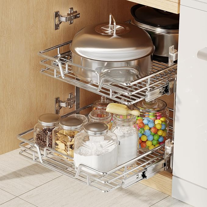 2-Tier Kitchen Cabinet Pull Out Shelf and Drawer Organizer Slide Out Pantry Storaqe Basket in Multiple Sizes (21" W x 21" D,) - Image 5