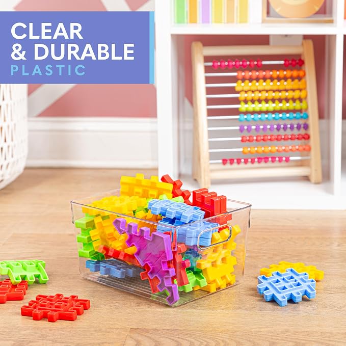 Plastic Food Storage 4 Pack Clear Container Bin with Handles for Organizing Kitchen, Pantry, Refrigerator, Freezer, Pantry, Cabinet, Closet, Bathroom. 10”x7.5”x5.3” - Image 6