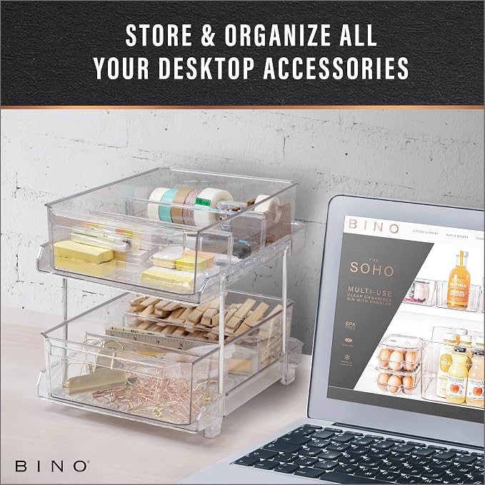 BINO 2 Tier Clear Storage Organizer with Dividers | Slide Out Drawer for Under Sink or Medicine Cabinet | Bathroom Closet, Vanity, Pantry Organizer | Under Cabinet Storage for Bathroom and Kitchen - Image 8