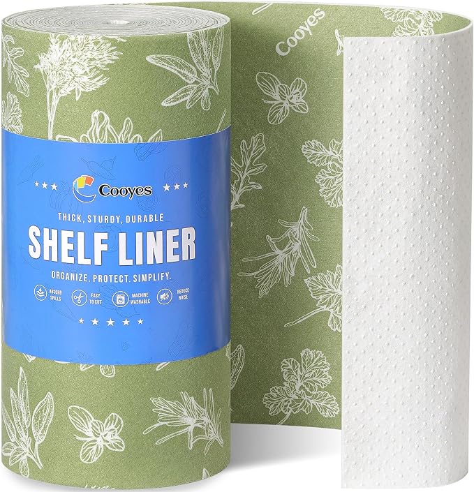Cooyes Large Fridge Liners for Refrigerator, 17.7" × 360", Drawer & Shelf Liners for Kitchen Cabinets Non-Adhesive, Breathable Cloth Material, Non-Slip, Keep Produce Fresh Longer, Sage Green by Cooyes