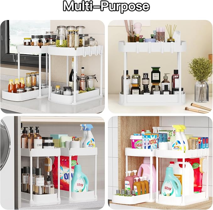 2 Packs Under Sink Pull-Out Storage Organizers, 14.8 Inches, White | Multi-Purpose Cabinet Organizers and Storage for Bathroom & Kitchen - Image 6