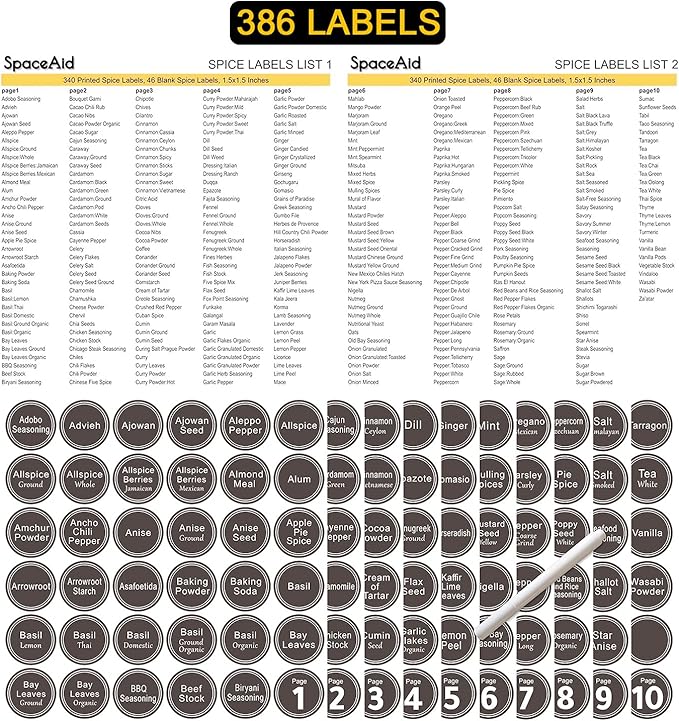 SpaceAid Spice Rack Organizer with 28 Spice Jars, 386 Spice Labels, Chalk Marker and Funnel Set for Cabinet, Countertop, Pantry, Cupboard or Door & Wall Mount - 28 Jars, 13.4" W × 10.8" H, Black - Image 5