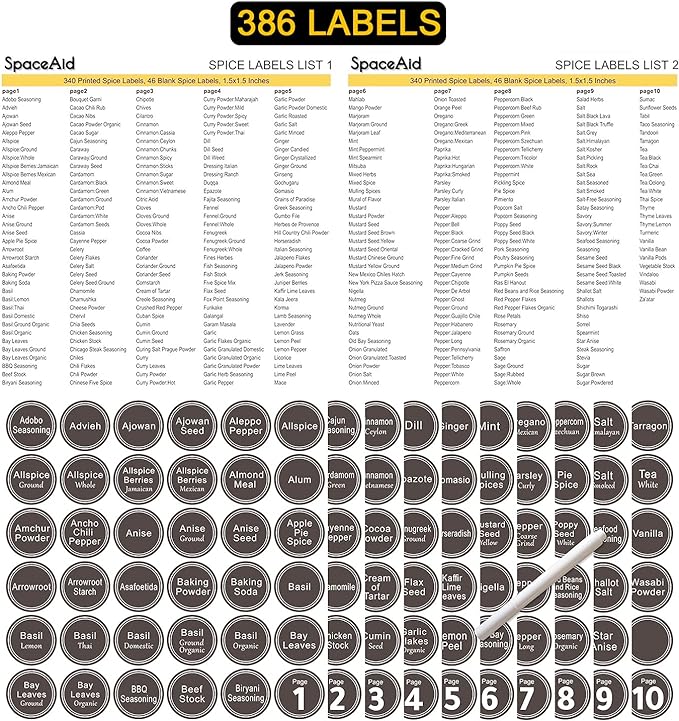 SpaceAid Spice Rack Organizer with 32 Spice Jars, 386 Spice Labels, Chalk Marker and Funnel Set for Cabinet, Countertop, Pantry, Cupboard or Door & Wall Mount - 32 Jars, 15.3" W × 10.8" H, Black - Image 6