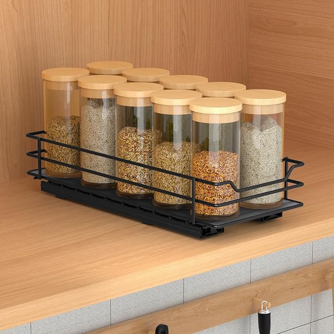 BOIVSHI Pull Out Spice Rack Organizer for Cabinet, Heavy Duty Slide Out Spice Rack Organizer for Kitchen Cabinets and Pantry, Fits Spices, Sauces, Canned Food (4.5''Wx10.5''Dx2.5''H) | 1 Tier Cabinet Spice Organizer, Space-saving for Cabinets, Small Sp... - Image 2