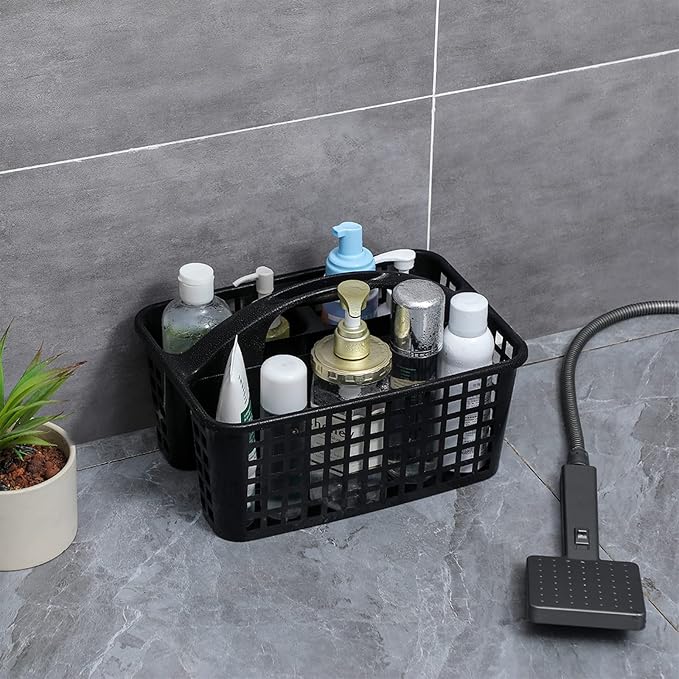 Portable Shower Caddy Basket Plastic Storage Basket with Compartments Black | Sturdy Large Capacity Cleaning Supplies Organizer Divided Tool Bin for Bathroom Kitchen Bedroom College Dorm Essentials - Image 2