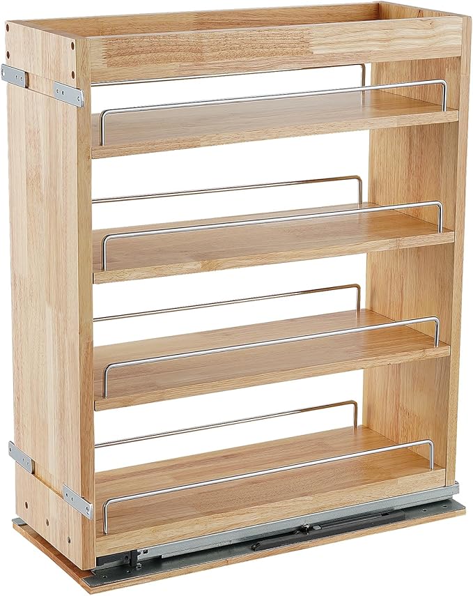 DINDON Pull Out Spice Rack Cabinet Organizer, (8" W x 21.9" D x 25.2" H) Multi-Use Soild Wood Pull Out Cabinet Organizer Slide Out Shelf Sliding Base Cabinet Storage Organization by DINDON