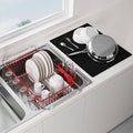 JASIWAY Red Dish Drying Rack in Sink with Mat, Cups and Utensil Holder | Use Over the Sink or Counter, Stainless Steel Expandable Dish Drainer for Small Kitchen, Space Saving, Fast Drain, Rustproof by JASIWAY