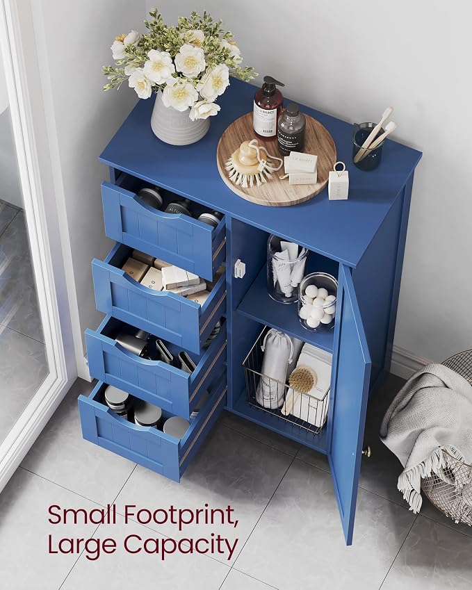 VASAGLE Floor Storage Cabinet, Farmhouse, 4 Drawers and 1 Door,32.3" H | Freestanding Organizer Unit, Kitchen, Bathroom, Living Room, Bijou Blue, SOFIE Collection ULHC041QE02 - Image 3