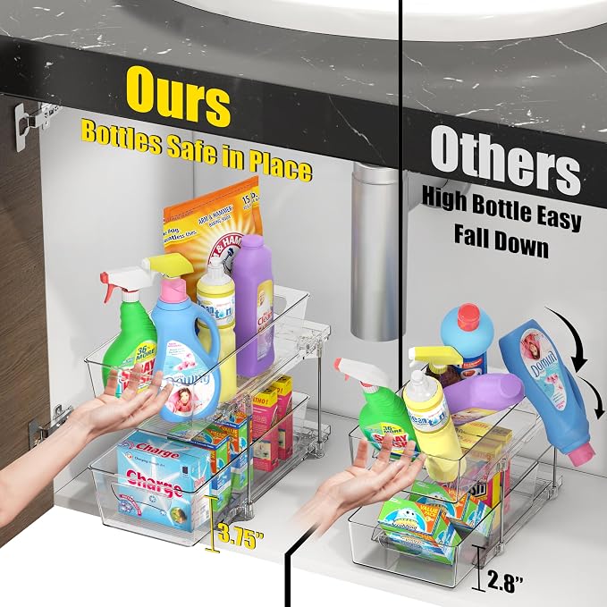 Simple Houseware 2Pcs 2-Tier Slim Drawer Cabinet Pull-Out Organizer, Clear - Image 2