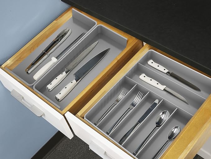 Simple Houseware Expandable Kitchen Drawer Flatware Organizer, Gray | Expandable Kitchen Drawer Flatware Organizer, Gray – Adjustable Cutlery Tray with 9 Compartments for Utensils and Silverware - Image 5
