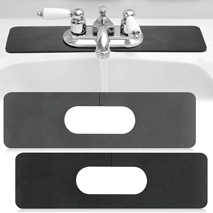 Tioncy 2 Pcs Faucet Mat Sink Splash Guard Oval-hole Oval Splash Pad for Kitchen Sink Oval Base Diatomite Faucet Mat for Bathroom Absorbent Mat Splatter Screens(Dark Gray, Black) by Tioncy