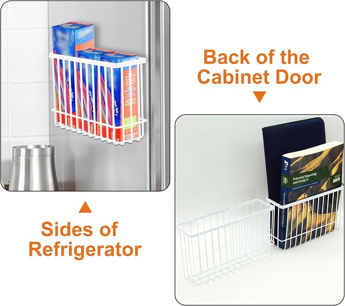 3 Pack Cabinet Door Organizer, Foil and Plastic Wrap Organizer, Wall Mounted Kitchen Organizers and Storage Wire Basket, Pantry Door Storage Kitchen Wrap, White - Image 5