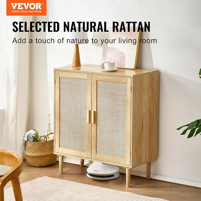 VEVOR Sideboard Cabinet, Buffet Cabinet with 2 Magnetic Doors and Adjustable Shelves, Sideboard Buffet for Hallway, Entryway, Living Room, or Kitchen, Natural - Image 4