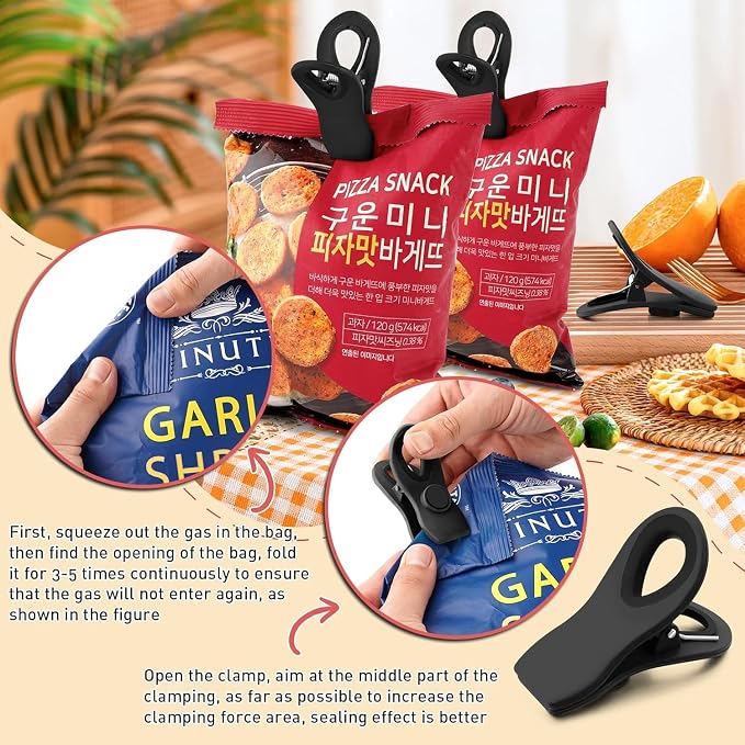 24 Pack Chip Clips, Magnetic Chip Bag Clips for Kitchen, Black | Food Bag Clips with Airtight Seal Grip for Kitchen Food, Snack Storage, Fridge, Refrigerator and Garden Use, Easy Open Grip - Image 4