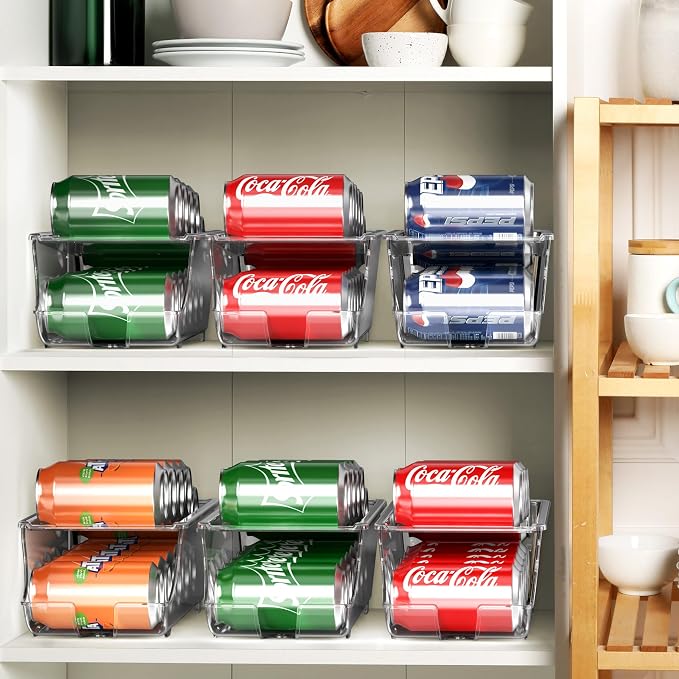 Simple Houseware 4-Pack Auto-Rolling Beverage Can Organizer for Fridge | Clear, Set of 4, Front-Loading Soda Dispenser with Smooth Glide Design, Space-Saving Refrigerator Storage Bins - Image 5