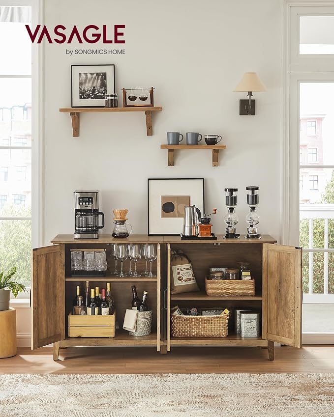 VASAGLE Buffet Cabinet, Coffee Bar, Adjustable Shelf | Sideboard Storage with Cable Hole, Honey Brown, LIRY Collection ULSC381T41 - Image 2