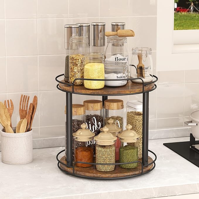 LAMU 12'' Wood Lazy Susan Turntable Organizer for Cabinet, 2 Tier Lazy Susan Spice Rack Organizer for Kitchen, Table Top, Countertop, Pantry, Bathroom - Image 8