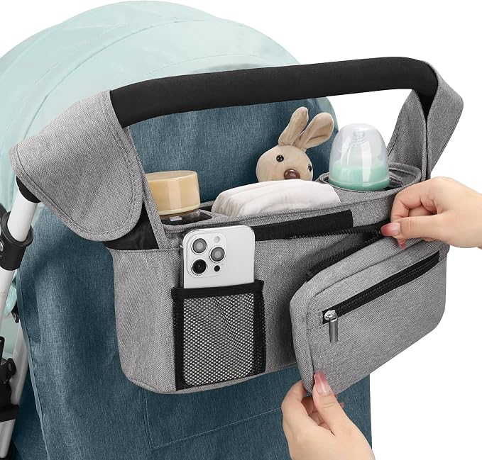 Accmor Universal Stroller Organizer with Insulated Cup Holder Detachable Phone Bag and Shoulder Strap,Stroller Bag Caddy Organizer for Uppababy, Baby Jogger, Britax Strollers - Image 7