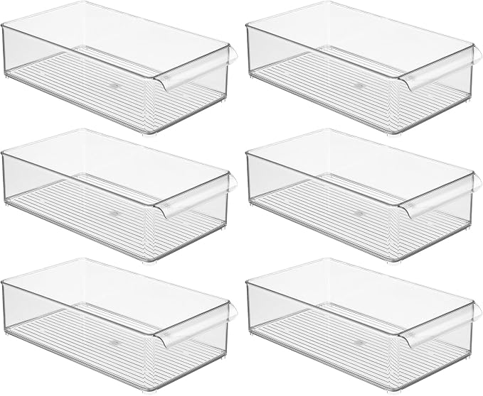 iDesign Large Stackable Fridge or Freezer Bin, Set of 6, Clear | Front Handle, Made in USA - Image 9