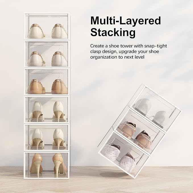 X-Large Shoe Storage Box Fit Size 11, Clear Plastic Stackable Shoe Organizer for Closet, Space Saving Foldable Shoe Rack Sneaker Container Bin Holder, 60 Pack Clear - Image 4