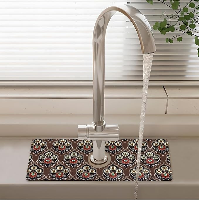 Patterned Sink Faucet Mat Kitchen Splash Guard Super Absorbent Drying Mat, Non-Slip Drain Pad for Kitchen Counter or Bathroom-15x5.5in - Image 2