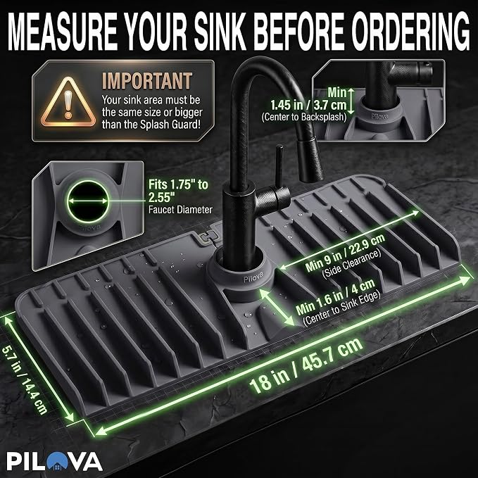 Premium Kitchen Sink Splash Guard – 18" x 5.7" Silicone Faucet Mat with Secure Pressure Clip, True 10° 3D Drainage(No Pooling), Anti-Lift Design, Flexible Leak-Sealing Ring, Non-Slip Fit Behind Faucet - Image 4