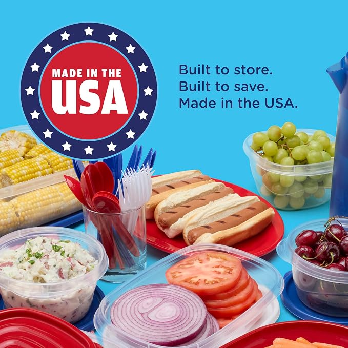 Rubbermaid TakeAlongs Special-Edition Americana 22-Piece Set of Food Storage Containers with Lids, Including Party Platter and Pitcher, QuikClik Seal, BPA-Free - Image 4