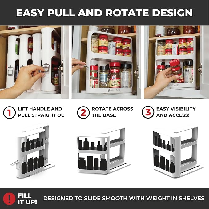 Spice Rack Organizer for Cabinet, Pull & Rotate, 2-Tier | Double-Decker Shelves, 10.8"H x 5.25"W x 10.8"D, Modular Side-By-Side, Non-Skid Feet, Stick-On Labels, Sturdy Build - Image 4