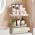 Delamu 4-Tier Makeup Organizer, Bathroom Counter, 2 Drawers,Cream White | Elegant Vanity Organizer Gift for Women, Holds Perfume, Skincare, Nail Polish & Hair Accessories for Bathroom Countertop by DELAMU