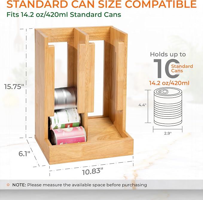 HOMESTEAD Wooden Can Organizer for Pantry, Solid Wood Canned Food Rack, Holds Standard 14.2 oz Cans, Space-Saving Kitchen Storage for Cabinets & Countertops, Natural - Image 3