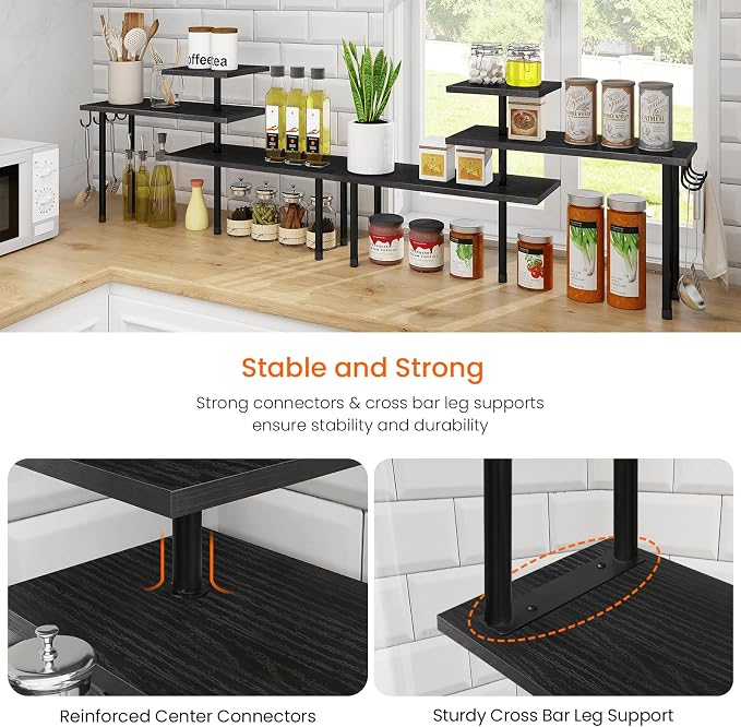 Bathroom Counter Organizer Corner Shelf, Kitchen Countertop Organizer, 3 Tier Wood Counter Shelf Stand for Over The Sink, Coffee Station, Desktop, Black - Image 5
