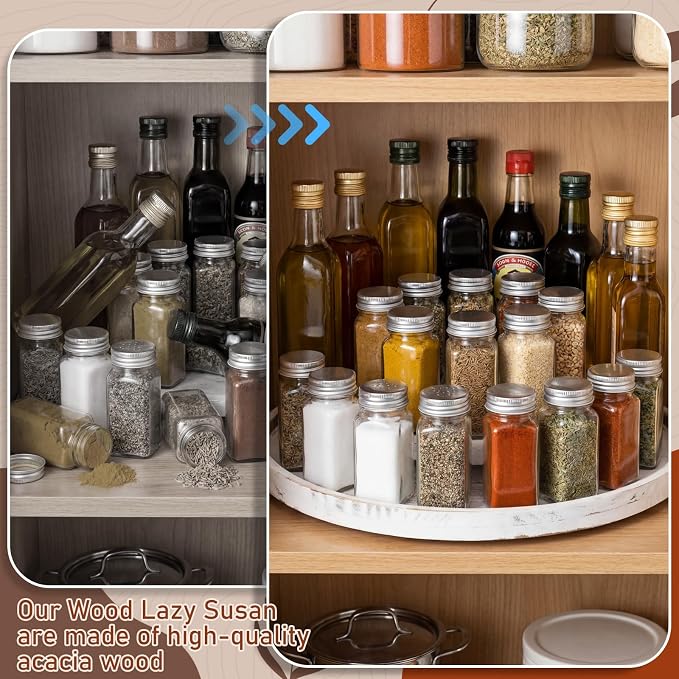 20'' Wood Lazy Susan for Countertop Acacia Large Turntable Rotating Serving Tray for Table Top Non Skid Kitchen Tray Revolving Condiment Spice Rack Table Organization Storage, White - Image 5