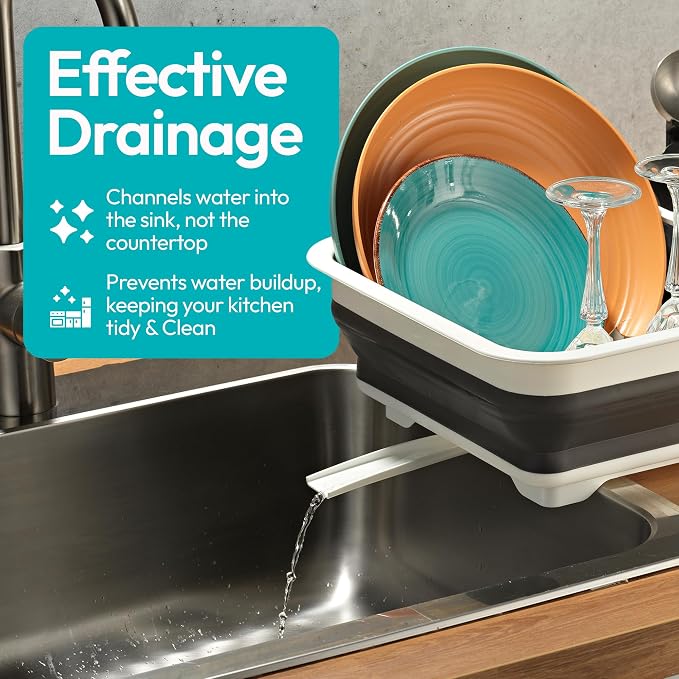 Collapsible Dish Drying Rack, Pop-Up with Drainboard, 8 Plate Capacity | Dish Strainer and Drainer, Over Sink Plate Rack, Utensil Holder, Plastic Rust-Free, Portable for RV Camping Kitchen Counter - Image 6