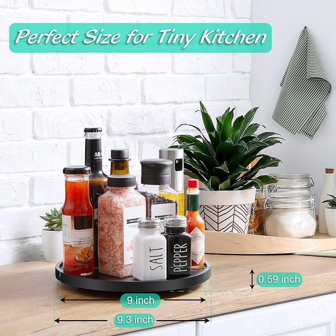 9" Wood Lazy Susan Turntable Organizer, Lazy Susan for Table Top Cabinet Dining Pantry Countertop Cupboard Organization, Decorative Tray for Kitchen Bathroom Decor Coffee Bar Accessories, Black - Image 4