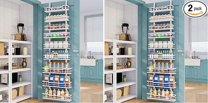 Eastherry Over The Door Pantry Organizer，9-Tier Over The Door Organizer with Adjustable Basket，Metal Hanging Pantry Organizers and Storage for Kitchen, Back of Door Seasoning Rack (Pack of 2) by Unknown