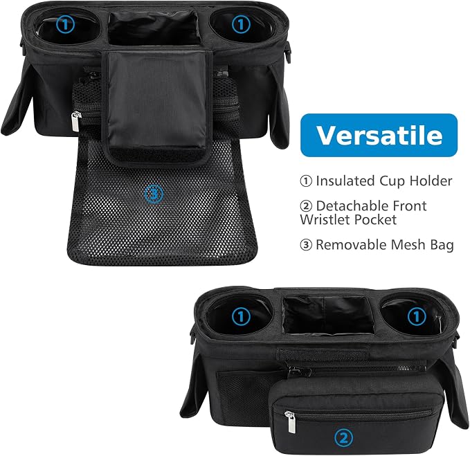 Accmor Universal Stroller Organizer with Insulated Cup Holder Detachable Phone Bag and Shoulder Strap,Stroller Bag Caddy Organizer for Uppababy, Baby Jogger, Britax Strollers - Image 5