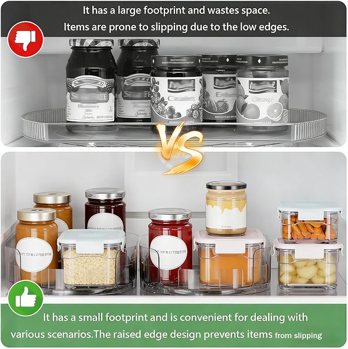360° Rotating Lazy Susan for Refrigerator, Lazy Susan Organizer for Refrigerator - Rotating Storage Tray for Kitchen Cabinets, Bathroom, Desk, Space-Saving Organizer (Clear) - Image 7
