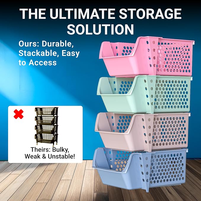 Skywin Stackable Storage Bins Open Front for Pantry Storage, 4 Pack - Multi | Sturdy Plastic, Easy Stacking, Breathable & Open Front Design, Pantry Storage for Snacks, Toiletries, and Small Essentials - Image 5